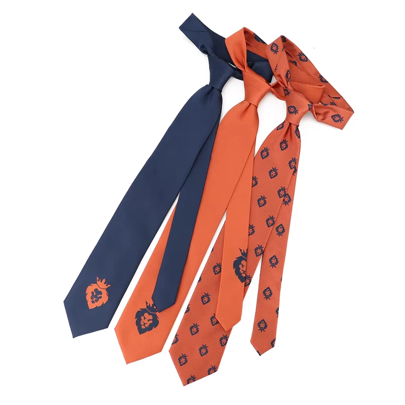 Custom-Microfiber-Necktie-Woven-Jacquard-Lion-Logo-Neck-Ties-Orange-and-Navy-Corporate-Tie