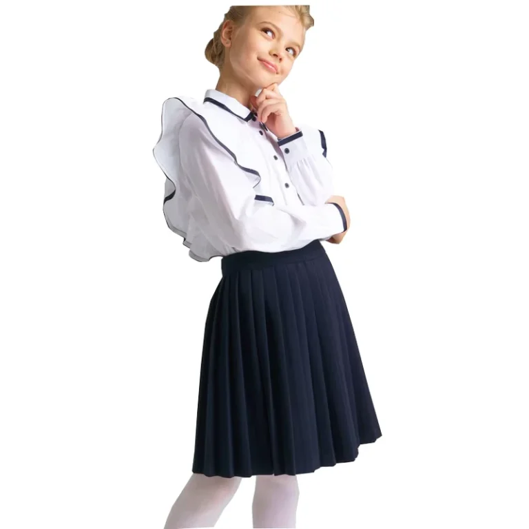 Custom-Navy-Pleat-Girls-School-Uniform-Skirt-and-White-Shirt-Spring-Primary-School-Student-Uniform-Kids