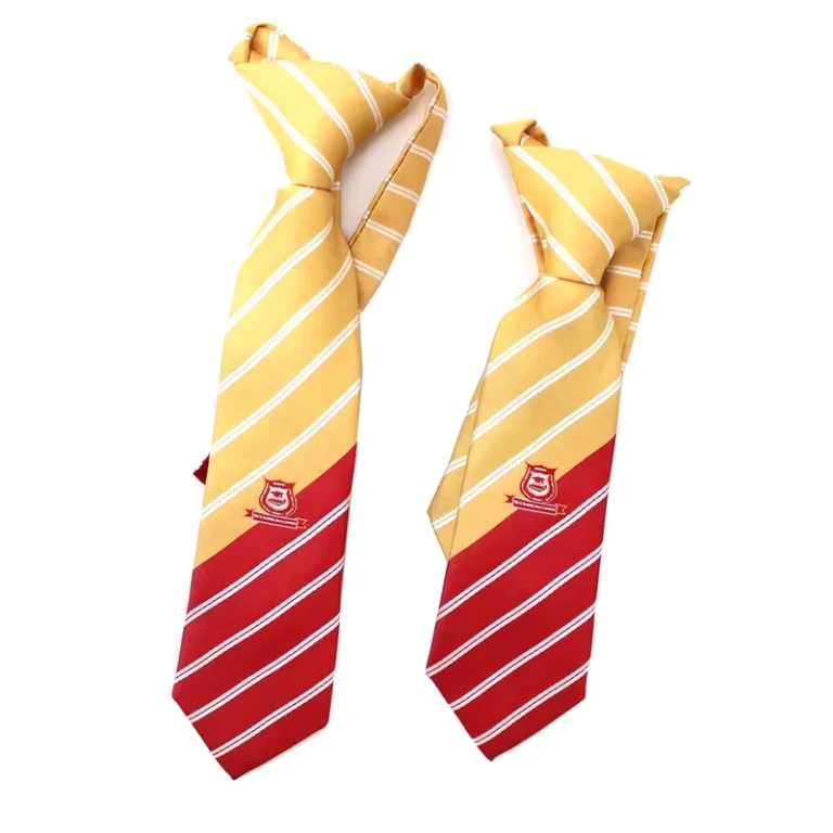 Custom-Necktie-Microfiber-Polyester-Woven-Red-Yellow-Striped-Uniform-School-Kids-Tie-With-Logo