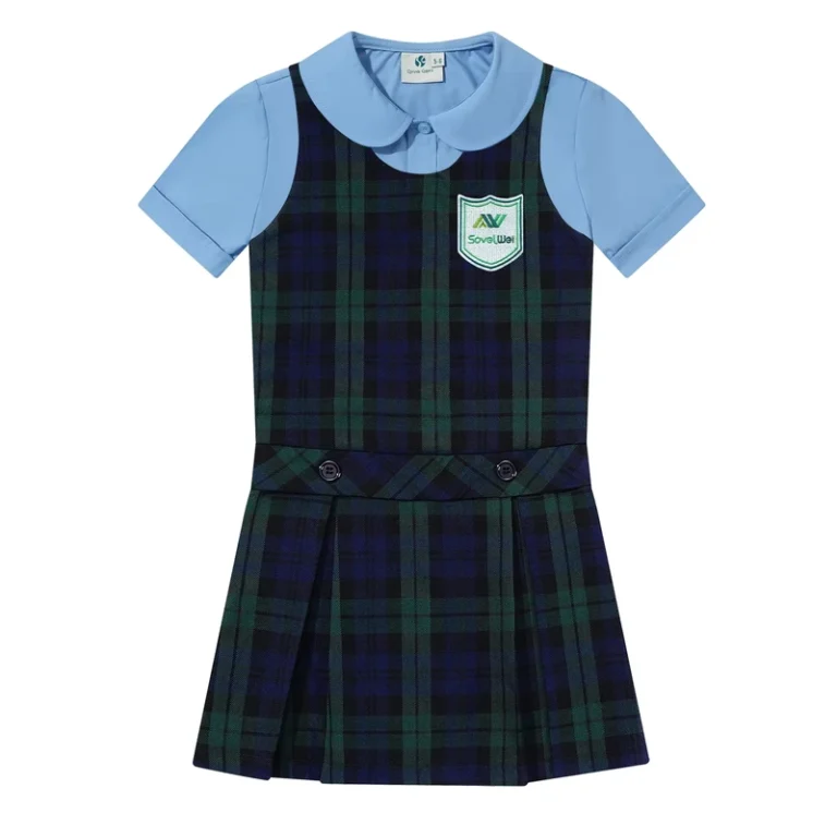 Custom-OEM-ODM-Green-Plaid-School-Uniform-Pinafore-Shirt-Set-Dress-School-Jumper-Uniform-Set-for-Classroom-Girls