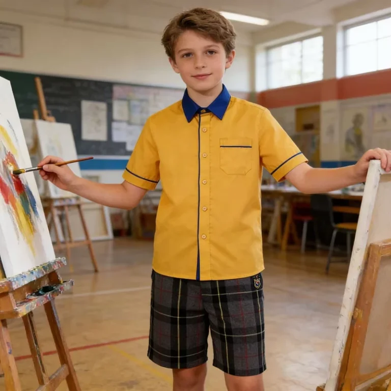 Custom-OEM-ODM-Kids-Orange-Solid-Polo-Shirt-Elementary-School-Uniform-with-Turn-Down-Collar