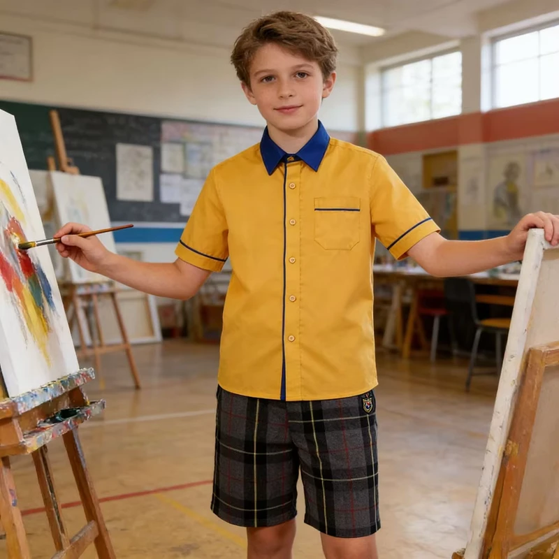 Custom-OEM-ODM-Kids-Orange-Solid-Polo-Shirt-Elementary-School-Uniform-with-Turn-Down-Collar