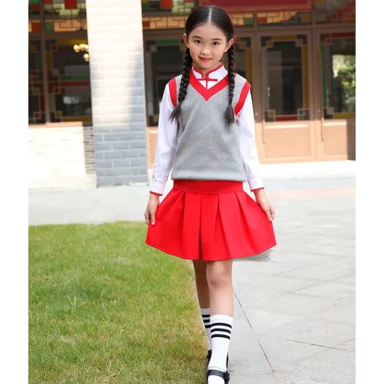 Custom-Orange-School-Uniform-Shirt-and-Skirts-Girls-Skirt-Dress-for-Kindergarten-Primary-Students-School-Uniform