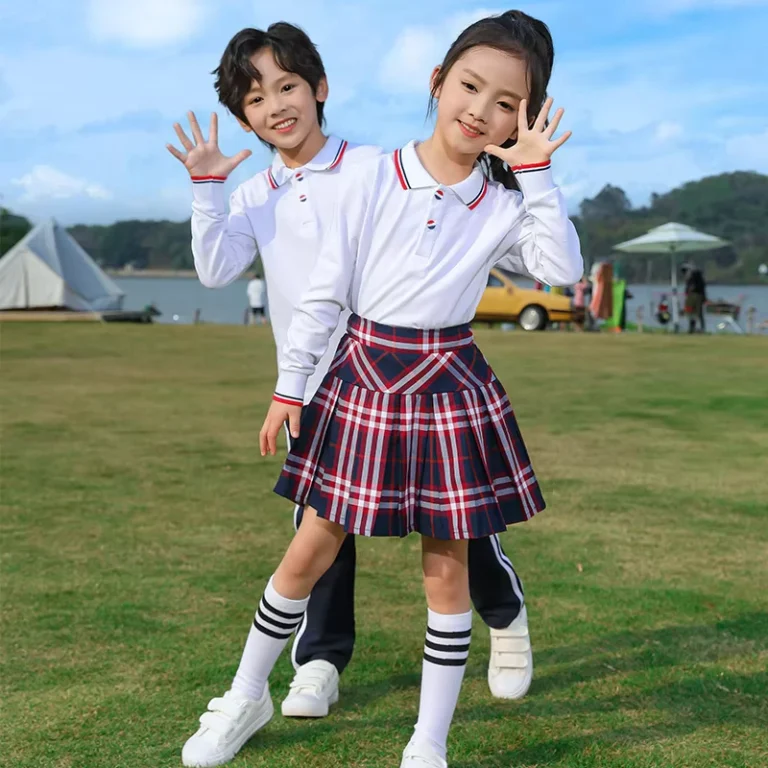 Custom-Primary-Kids-White-Blue-Long-Sleeve-Shirt-Plaid-Pleated-Skirts-Navy-Pants-School-Uniforms