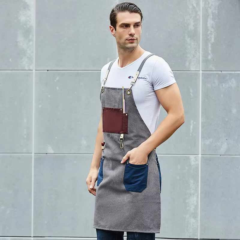 Custom-Printed-Retro-Oil-Wax-Canvas-Logo-Barista-Gardener-Baking-Bar-Art-Student-Bib-Sleeved-Apron-for-Cleaning-Made-of-Cotton