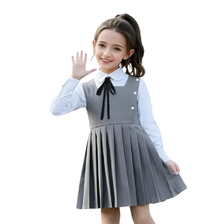 Custom-Printing-High-Quality-Girls-School-Dress-Solid-Color-Long-Sleeve-White-Shirt-Pleated-Dress-School-Uniform-Dress-Sets