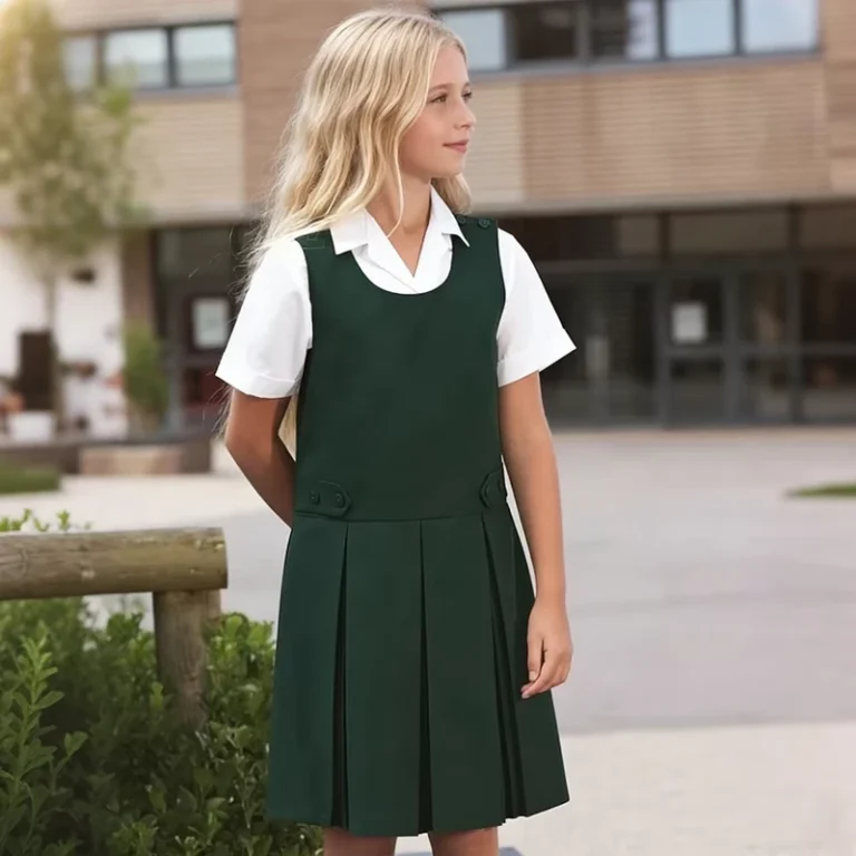 Custom-Pullover-Primary-School-V-neck-Pinafore-School-Jumper-Dress-School-Uniform-Tunic-Pleated-Side-Zip-Pinafore-Dress-Skirt