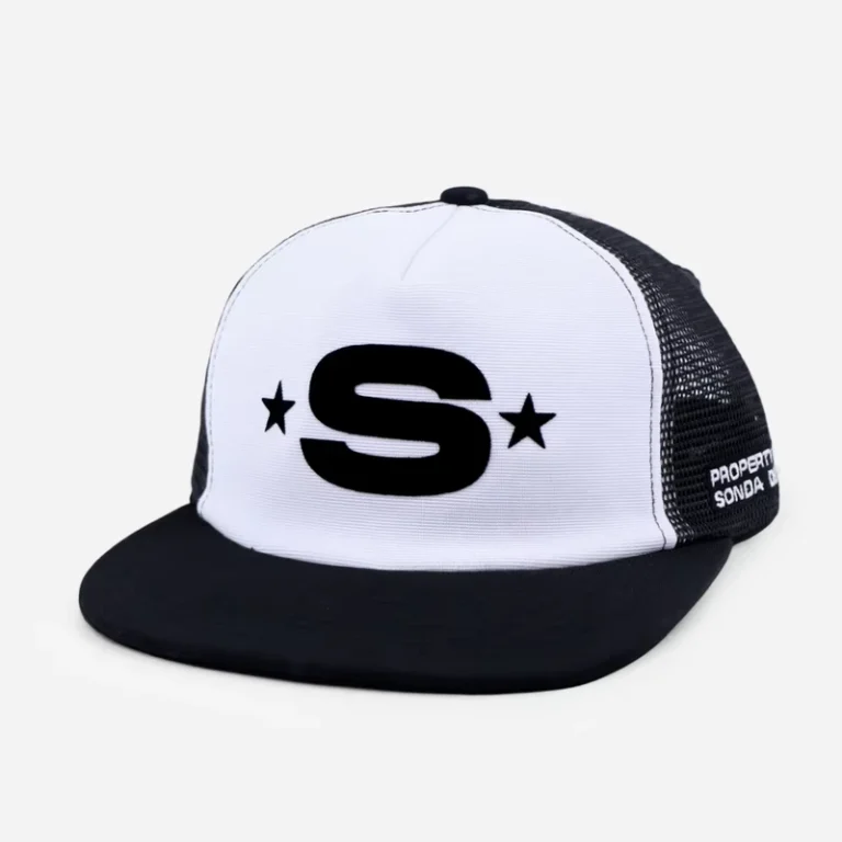 Custom-Retro-Style-Premium-Black-White-Flock-Print-Logo-Flat-Brim-Mesh-Back-Cap-Trucker-Hat-For-Global-Distributors