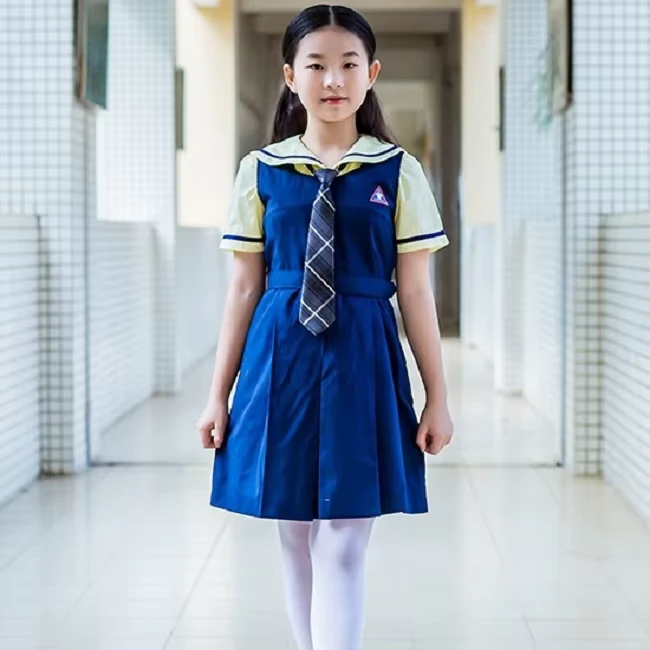 Custom-Royal-Blue-Pinafore-Dress-Blouse-2-Piece-Set-Girls-School-Uniform-for-Performance-Ceremony