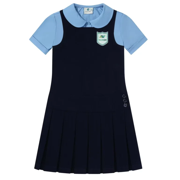 Custom-School-Logo-2-Pieces-Uniform-Short-Sleeve-Shirts-Uniform-Set-Girls-Pinafores-Shirt-Set-Dresses-School-Jumper-Set