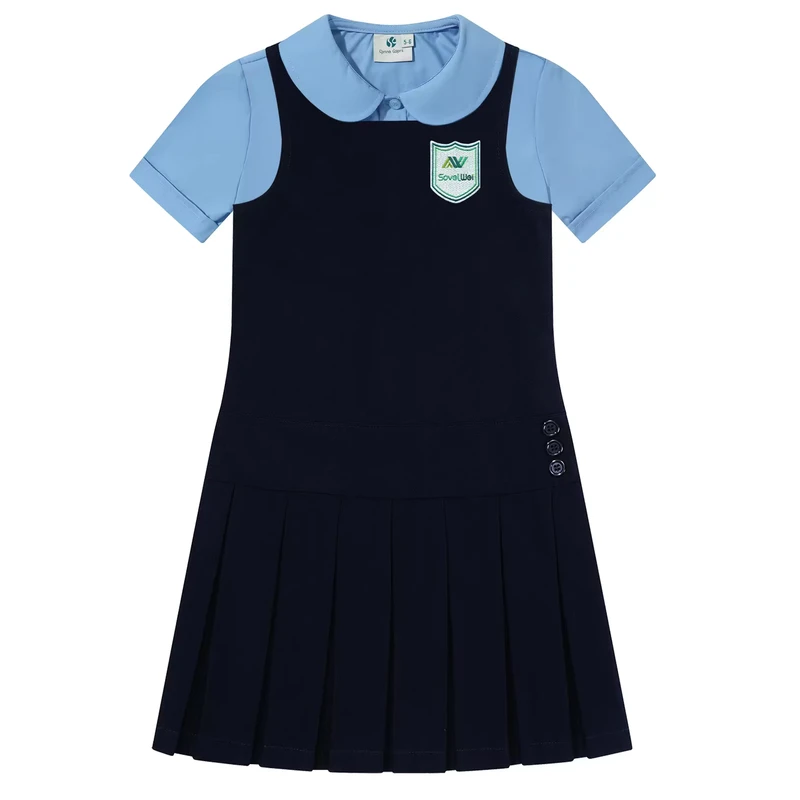 Custom-School-Logo-2-Pieces-Uniform-Short-Sleeve-Shirts-Uniform-Set-Girls-Pinafores-Shirt-Set-Dresses-School-Jumper-Set