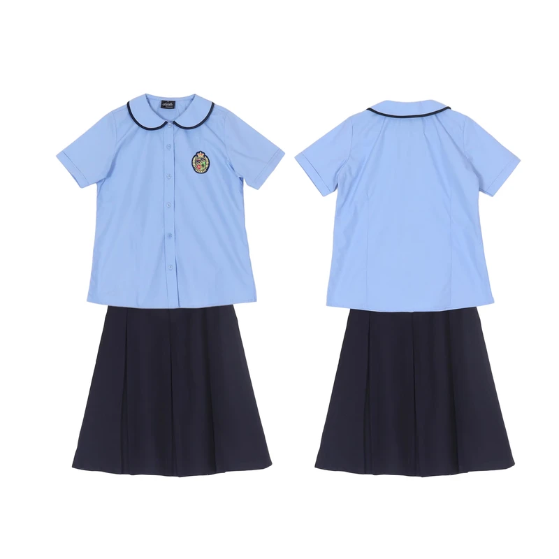 Custom-School-Uniform-Girls-Blue-Shirt-With-Skirt-Uniform-Set-International-School-Uniform-Design