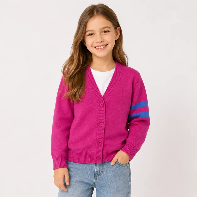 Custom-School-Uniform-Long-Sleeve-v-Neck-Button-Front-Knit-Cotton-Children-Cardigan-Sweater