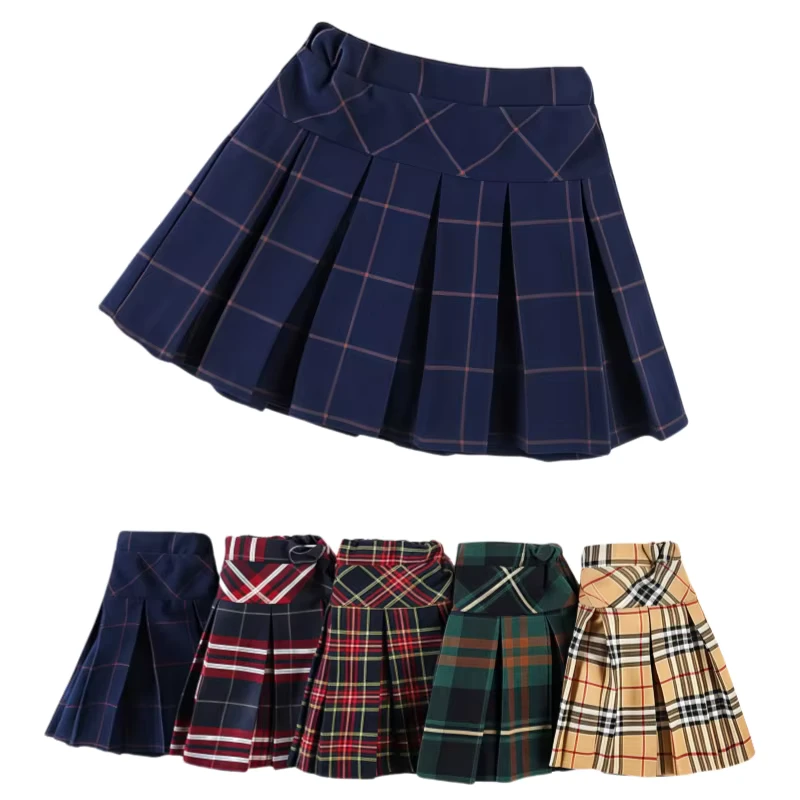 Custom-School-Uniform-Skirts-for-Girls-Comfortable-Fabric-Team-Check-Pattern-UK-for-Graduation-Age-Children