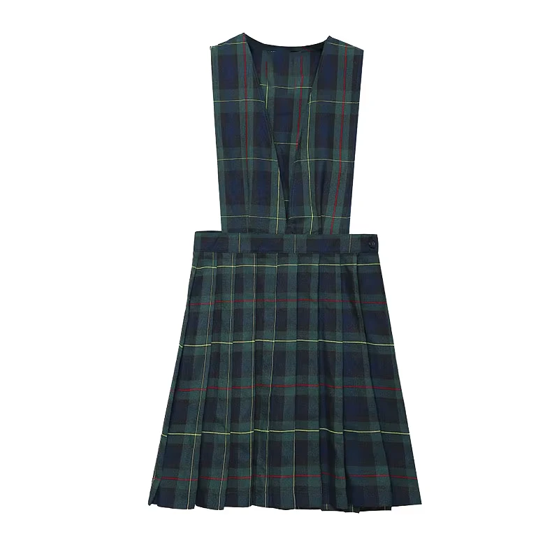 Custom-School-Uniforms-Girls-Tweed-Check-Dresses-School-Uniform-V-Neck-Pleated-Check-Styles-for-Primary-and-Middle-Schools