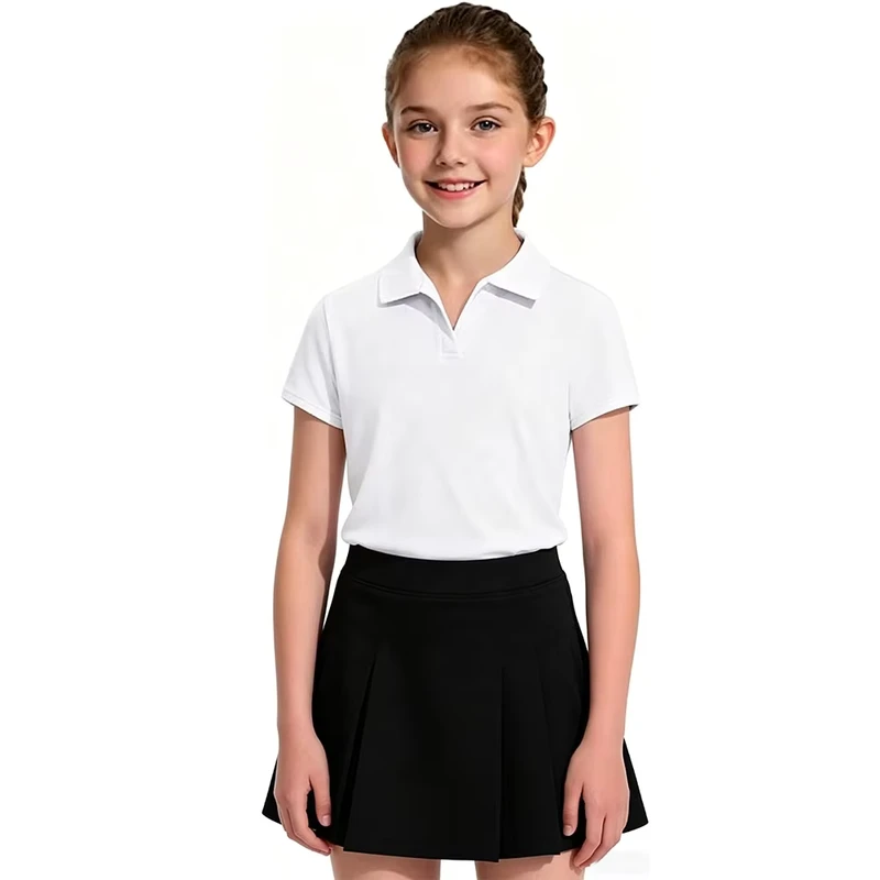 Custom-Solid-Color-Golf-Tennis-School-Uniform-Short-Sleeve-T-Shirts-V-Neck-Collared-Quick-Dry-Tops-Girls-Polo-Shirts