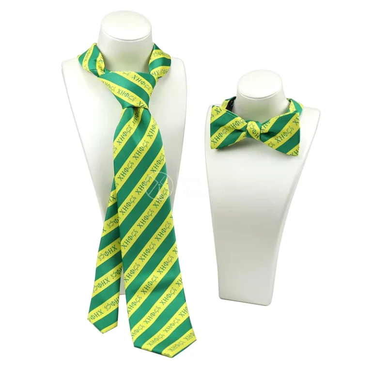 Custom-Sorority-Green-Yellow-Stripe-Women-Tie-Bowtie-Set-Polyester-Chi-Eta-Phi-Greek-Logo-Necktie-and-Bow-Tie-for-Men