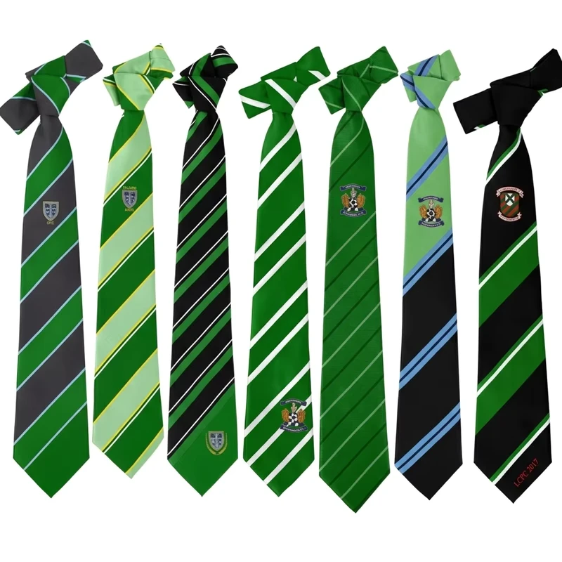 Custom-Striped-Silk-Necktie-Green-Blue-Football-Club-Logo-School-Uniform