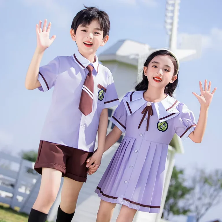 Custom-Student-School-Uniform-Crew-neck-Shirt-Skirt-Shirt-Shorts-2-piece-Set-Custom-Color-Badge-Free-Design