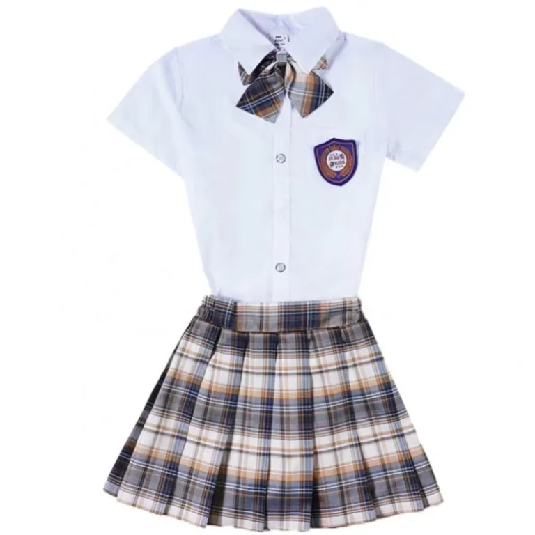 Custom-Summer-Design-Short-Sleeve-Cotton-Shirts-and-Plaid-Pleated-Skirts-Check-School-Uniform