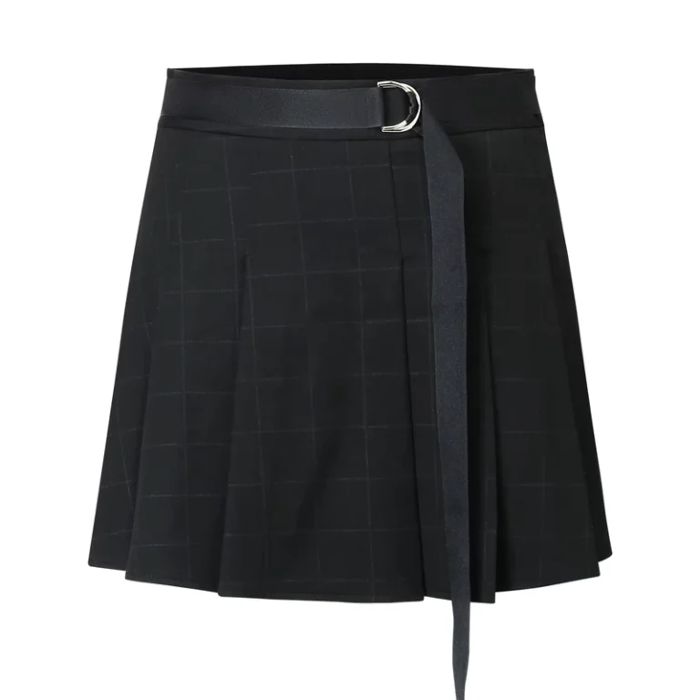 Custom-Summer-Japanese-School-Uniform-Harajuku-Cute-Kawaii-Skirts-Belted-Black-Pleated-Plaid-Short-Y2K-Mini-Skirt-Women