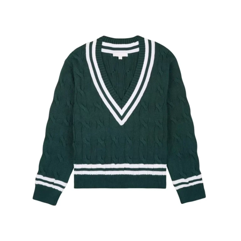 Custom-V-neck-Tennis-Sports-Varsity-Cable-Knit-Sweater-Contrast-Hem-Cuffs-Pullover-Knitted-Top-Anti-Pilling-Womens-Sweaters