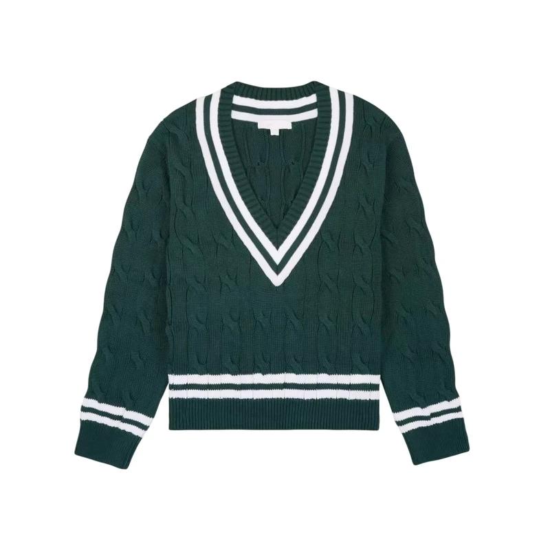 Custom-V-neck-Tennis-Sports-Varsity-Cable-Knit-Sweater-Contrast-Hem-Cuffs-Pullover-Knitted-Top-Anti-Pilling-Womens-Sweaters