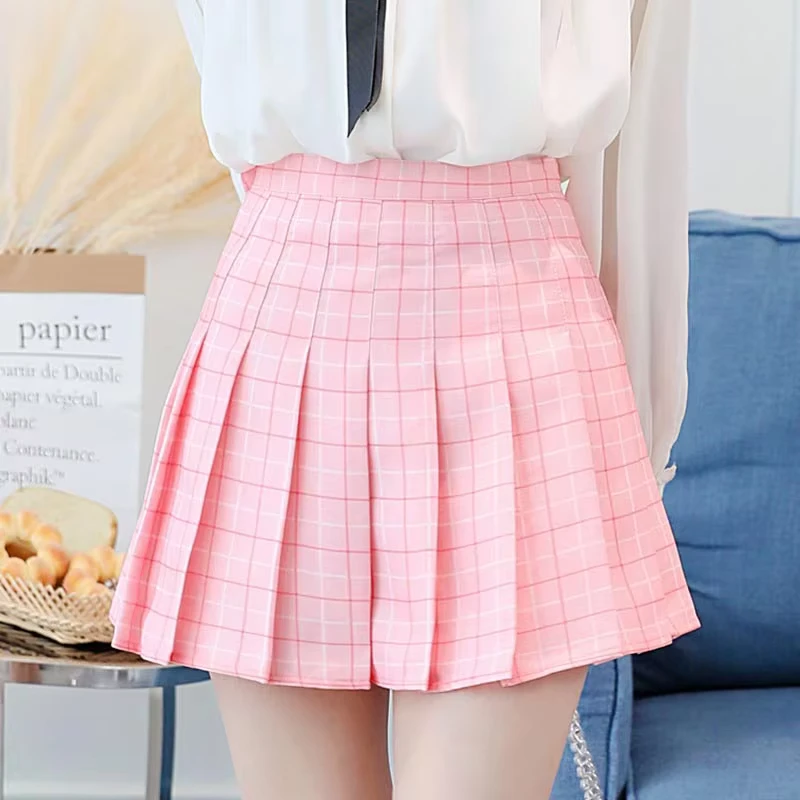 Custom-Women-High-Waist-Pleated-Skirt-Summer-Casual-Kawaii-A-line-Plaid-School-Uniform-Mini-Skirts-for-Girls