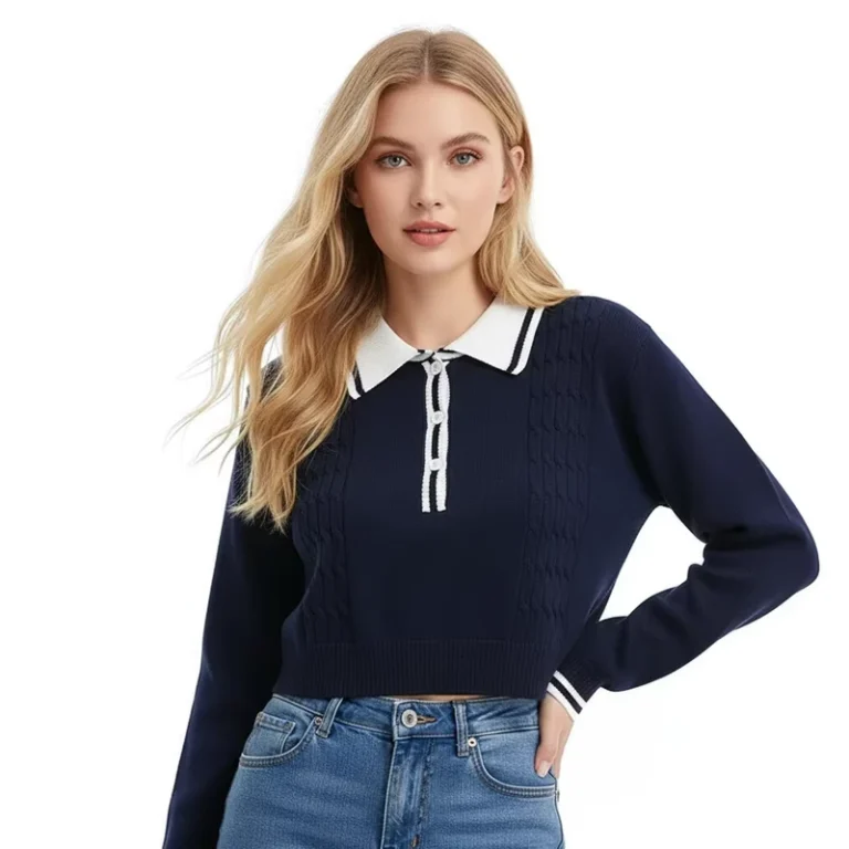 Custom-Women-Knit-Sweater-Long-Sleeve-Polo-Neck-Preppy-Style-Women-Knit-Jumper-Contrast-Color-Button-Women-Knit-Pullover