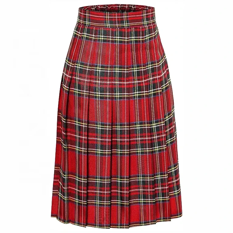 Custom-Womens-Girls-A-Line-Long-Pleated-High-Waist-Fashion-Skirt-School-Uniform