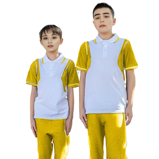 Custom-Yellow-and-White-Polo-Shirt-Set-for-Kids-Teens-School-Uniforms-With-Logo-Printing-MOQ-100-Sets-Customizable-Polo-Uniforms