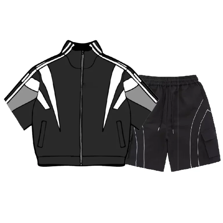 Custom-logo-Jogging-Suit-Tracksuit-Nylon-Track-Jacket-Shirt-Men-Windbreaker-Short-Set-Designer-Oversized-Sportswear-Patchwork