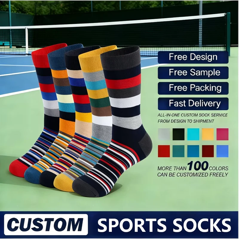 Custom-made-Plus-size-Classic-Colorful-Mid-calf-Socks-with-Thick-and-Thin-Stripes-Long-Socks-Breathable-Geometric-Trendy-Socks