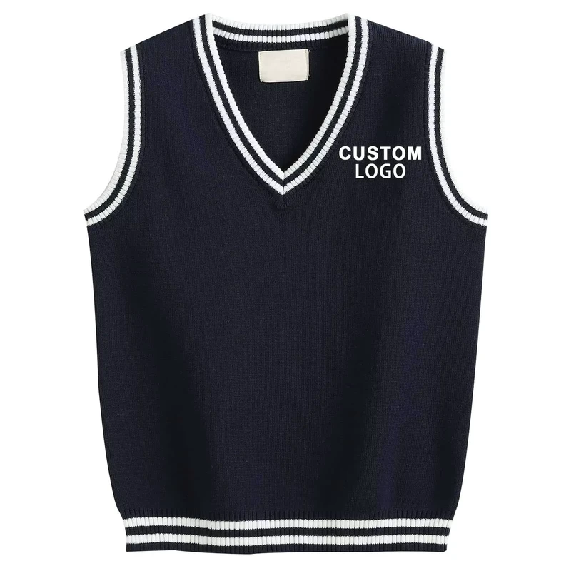 Custom-with-Marked-Patterns-Boys-and-Girls-Knitted-V-Neck-Sleeveless-Pullover-Sweater-Vests-Middle-School-Uniforms