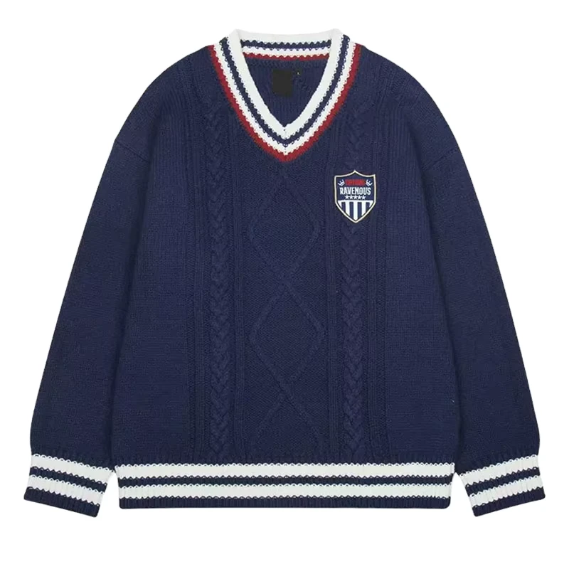 CustomLOGO-British-Style-Uniform-Long-Sleeve-Jumper-Fashion-V-neck-British-Style-Pullover-School-Girl-Boy-White-Sweater-Vest