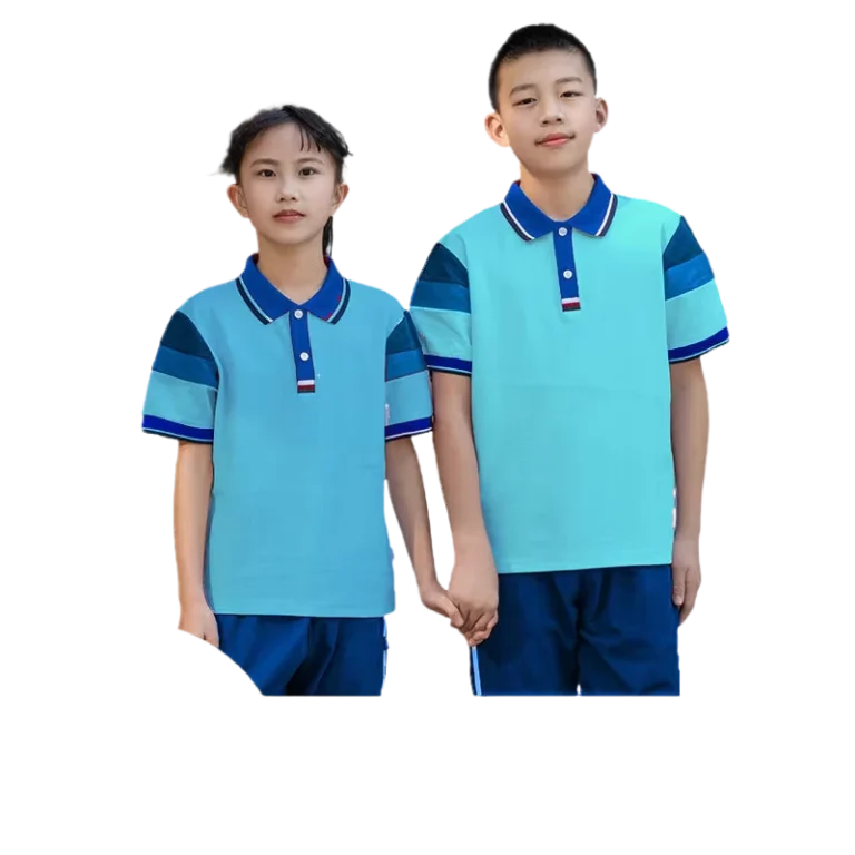 Customizable-Blue-Polo-Shirt-Set-for-School-Uniforms-Kids-Teens-Sizes-Logo-Printing-Available-MOQ-100-Sets-Premium-Quality