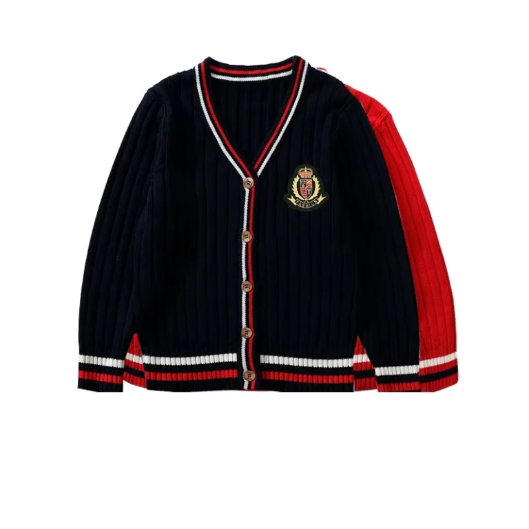 Customizable-British-Cotton-Knitted-Cardigan-Jackets-Childrens-School-Uniform-Tops-for-Primary-Students