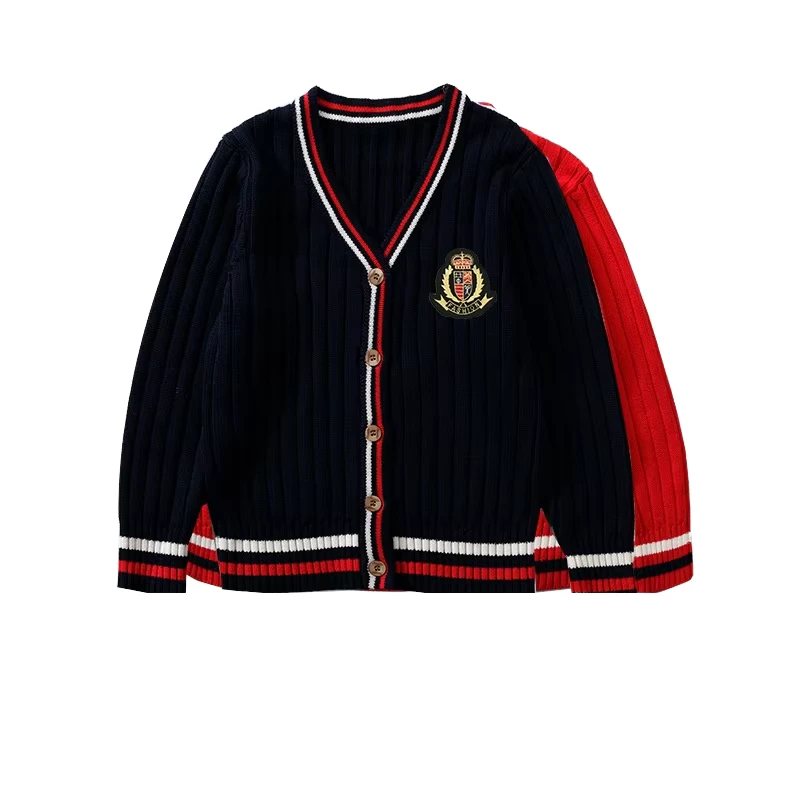 Customizable-British-Cotton-Knitted-Cardigan-Jackets-Childrens-School-Uniform-Tops-for-Primary-Students
