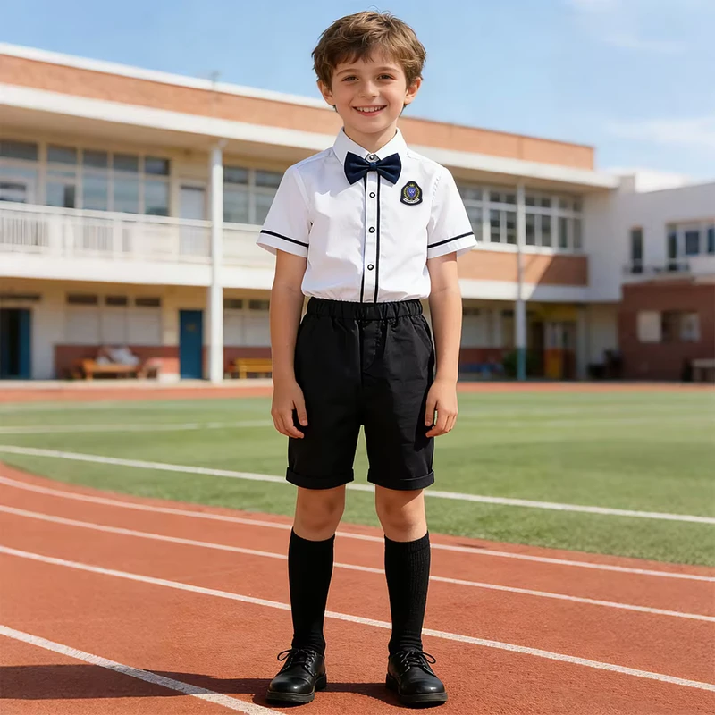 Customizable-Elementary-School-Uniform-Set-for-Kids-Includes-Shirt-Shorts-Skirt-Tie-Badge-Socks-Comfortable-School-Uniforms