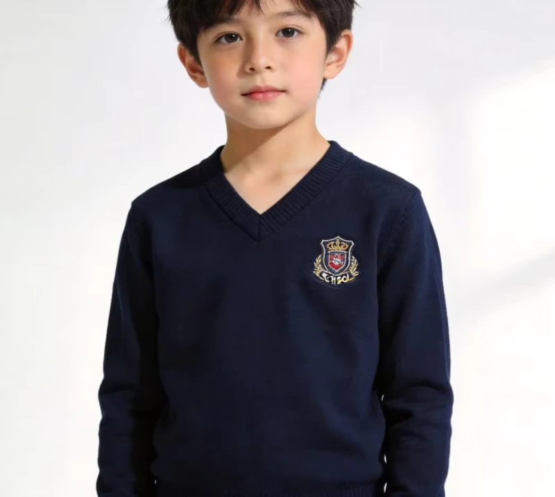 Customizable-High-quality-Cotton-V-neck-Knitwear-for-Children-Unisex-Elementary-School-Uniform-in-Europe-and-the-U.S
