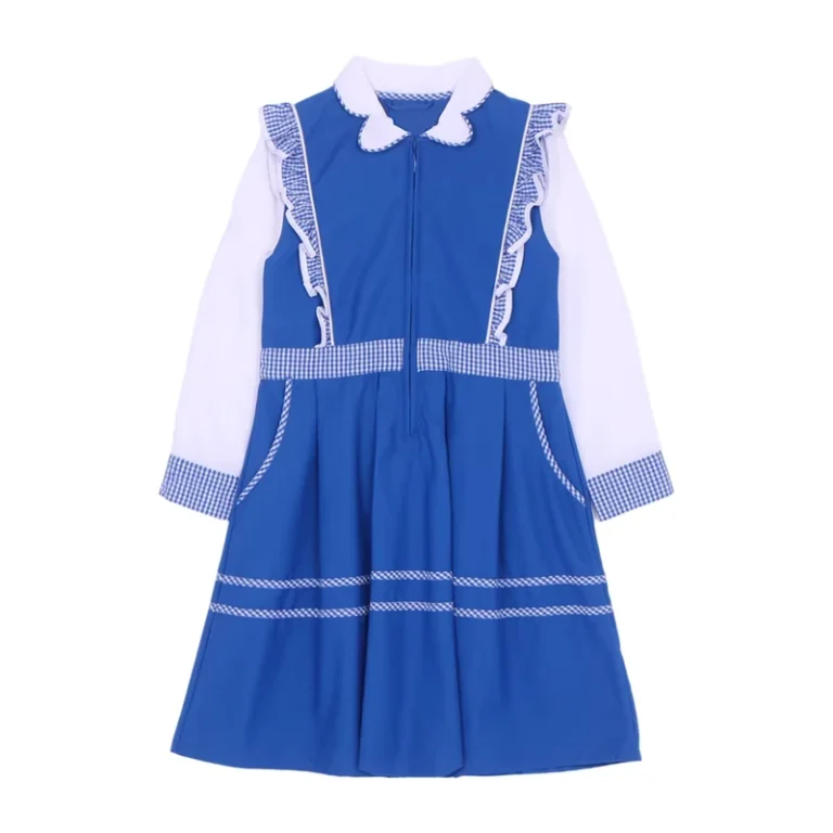 Customizable-School-Dress-Islamic-Baby-Girl-School-Dress-Stylish-Ruffles-Long-Sleeves-with-Collar-British-Dress-for-Girls