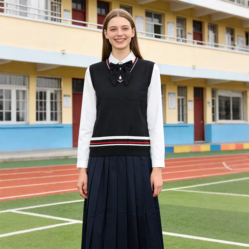 Customizable-School-Uniform-Set-Sleeveless-Sweater-Shirt-Pants-Skirt-Tie-Collar-Flower-Fashion-Comfortable-School-Uniforms