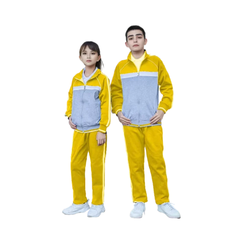 Customizable-Yellow-School-Tracksuits-for-Kids-Teens-Sportswear-Uniforms-with-Logo-Printing-MOQ-100-Sets-Custom-Tracksuits