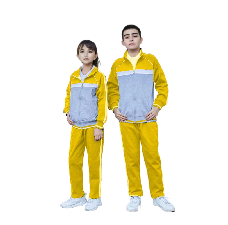 Customizable-Yellow-School-Tracksuits-for-Kids-Teens-Sportswear-Uniforms-with-Logo-Printing-MOQ-100-Sets-Custom-Tracksuits