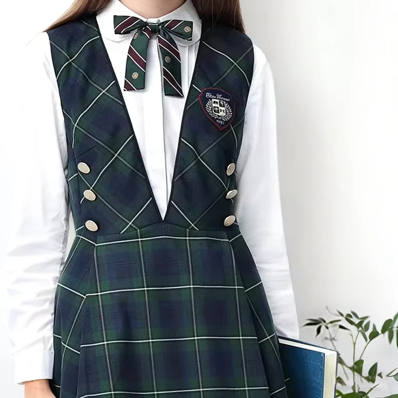 Customizable-logo-Plaid-Vest-Pleated-Dress-Children-Girls-School-Uniform-Dress