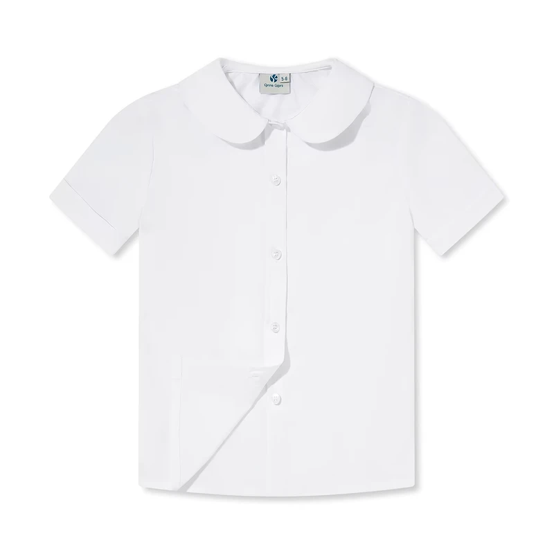 Customized-Girls-Children-School-Uniform-Tops-Summer-Short-Sleeve-White-Plain-Viscose-Polyester-ODM-OEM