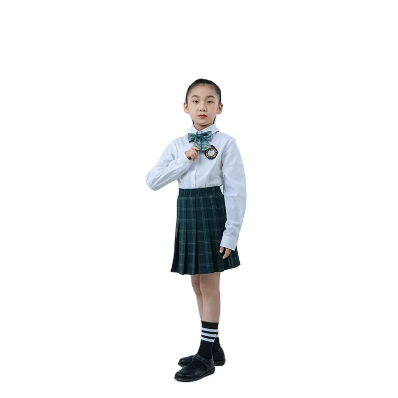 Customized-Girls-Primary-School-Uniform-White-Knitted-Shirt-and-Plaid-Skirt-Design-for-Childrens-School-Clothes