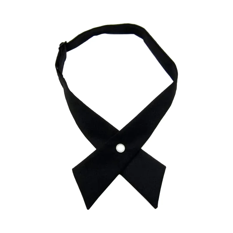Customized-Girls-School-Uniform-Pre-Tied-Bow-Accessories-Cross-Jacquard-Design-Adjustable-Polyester-Black-School-Tie