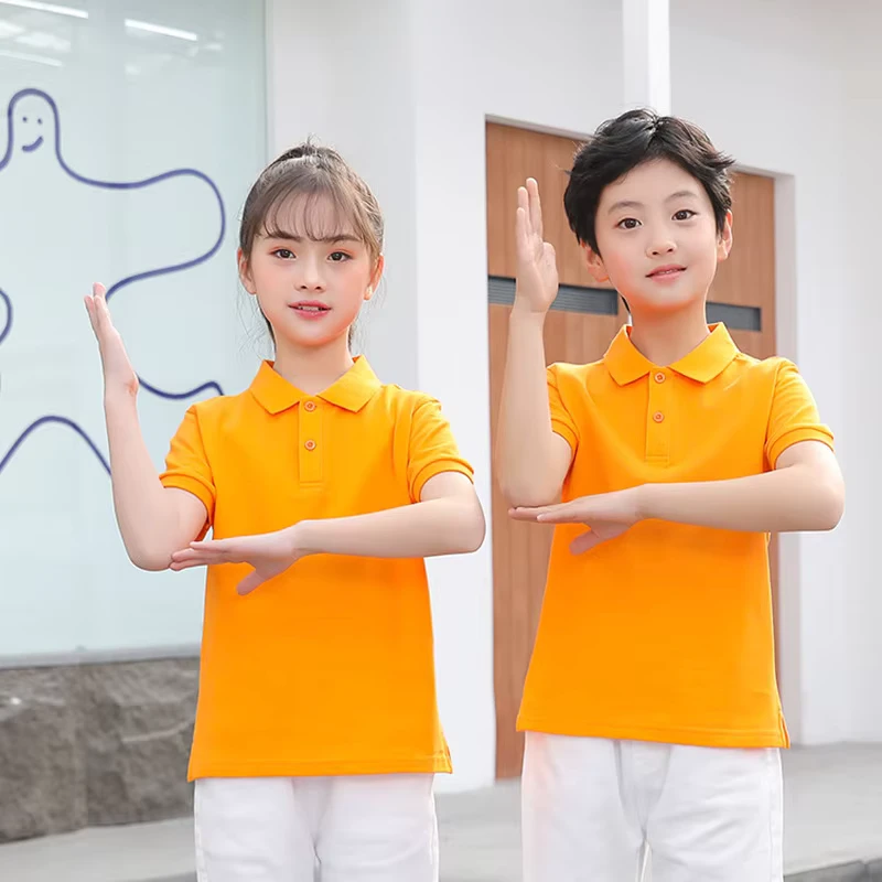 Customized-High-Quality-Childrens-School-Uniform-Short-Sleeves-Knitted-Yellow-Polo-T-Shirt-for-Unisex