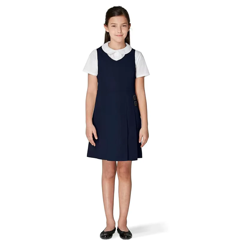 Customized-High-Quality-Middle-School-Clothing-Embroidered-Logo-Kids-Pleated-Vest-Dress-Girls-Dress-Pinafore-School-Uniform